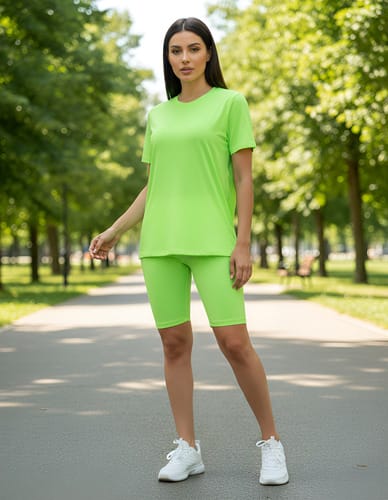 Conjunto dama deportivo biker y remera fluo